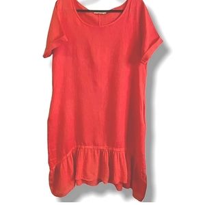 Italian 100% linen dress pockets tomato poppy red